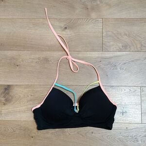 Victoria’s Secret Black Orange teal yellow Push Up Swim Suit Bikini Top 36C